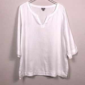 J. Jill Linen Tunic White Split Neckline Sz XL